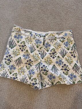 LOFT White Floral Bermuda Shorts with Blue, Purple & Yellow Print